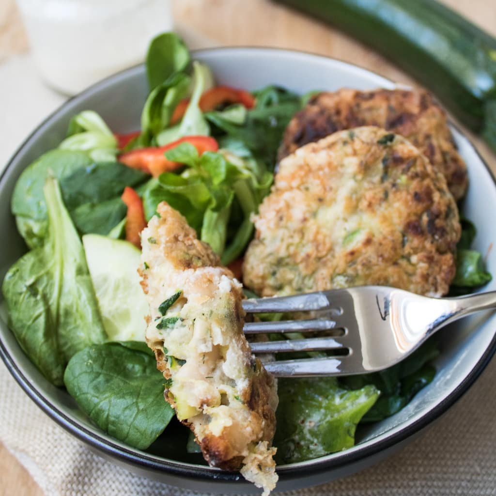 Vegan Zucchini Fritters with Tahini Garlic Dip